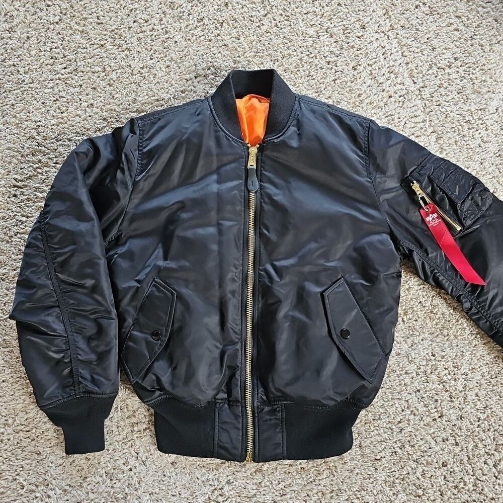 ALPHA INDUSTRIES MA-1 USAF Pilot Flyer Bomber Jacket Mens Small Black MILJ82790J